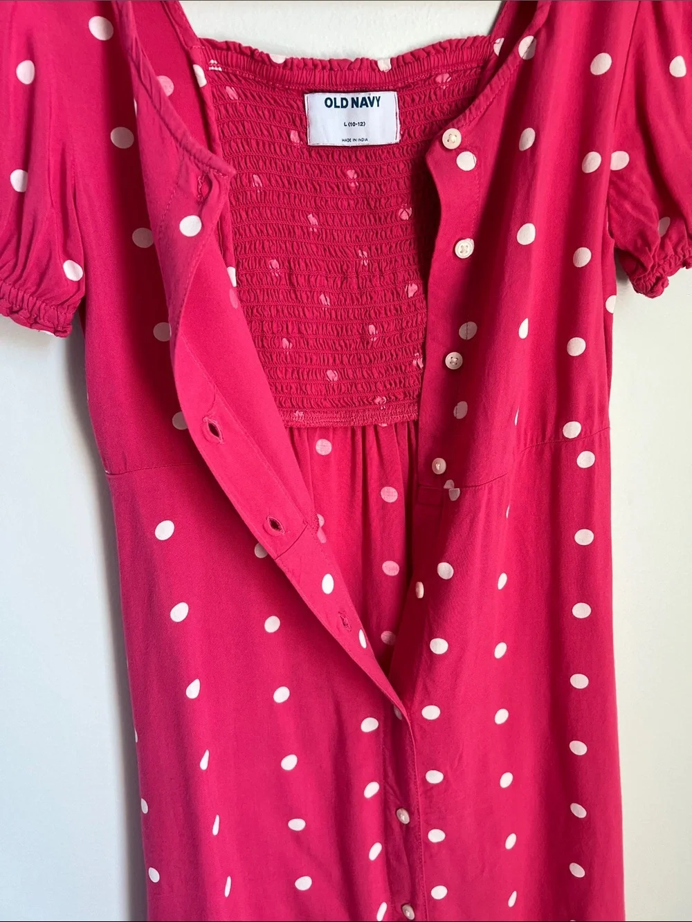 Old Navy | Kids Hot Pink White Polka Dot Button-Front Dress #564088-01 Size L